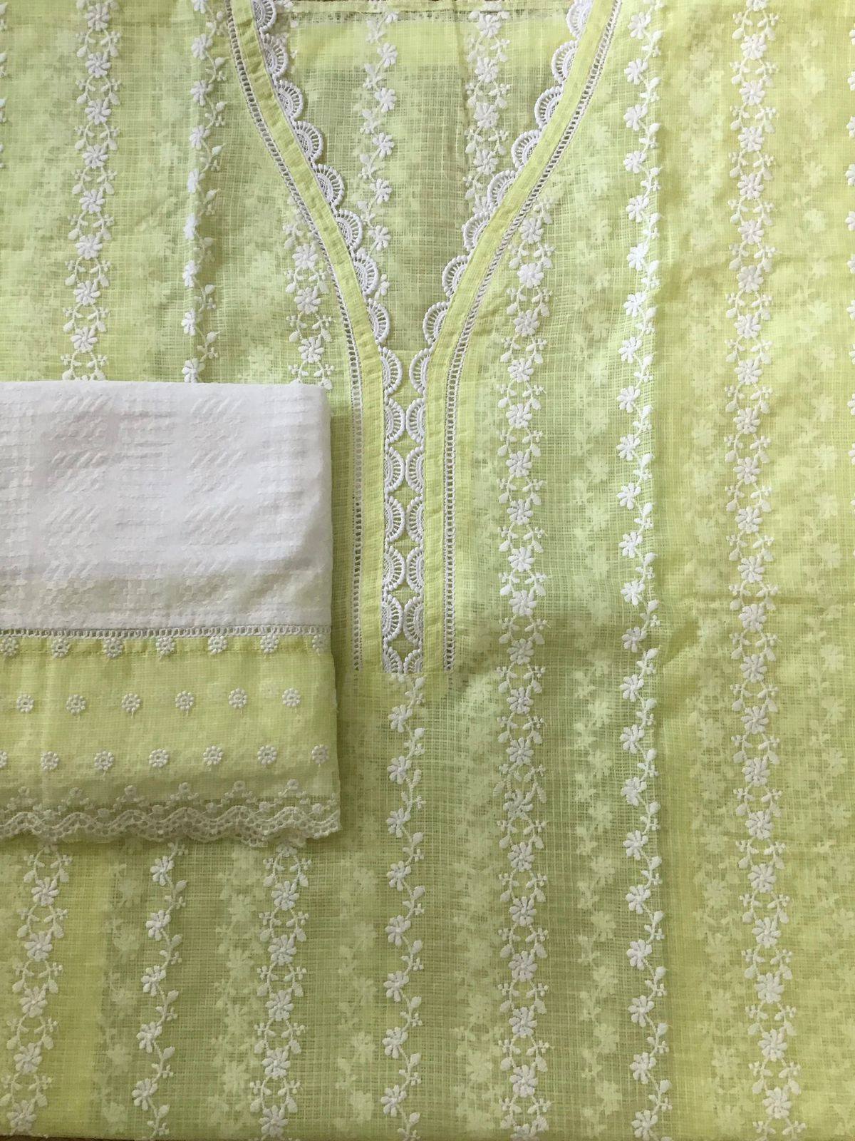 Pure Kota Cotton Embroidered Suit - Yellow