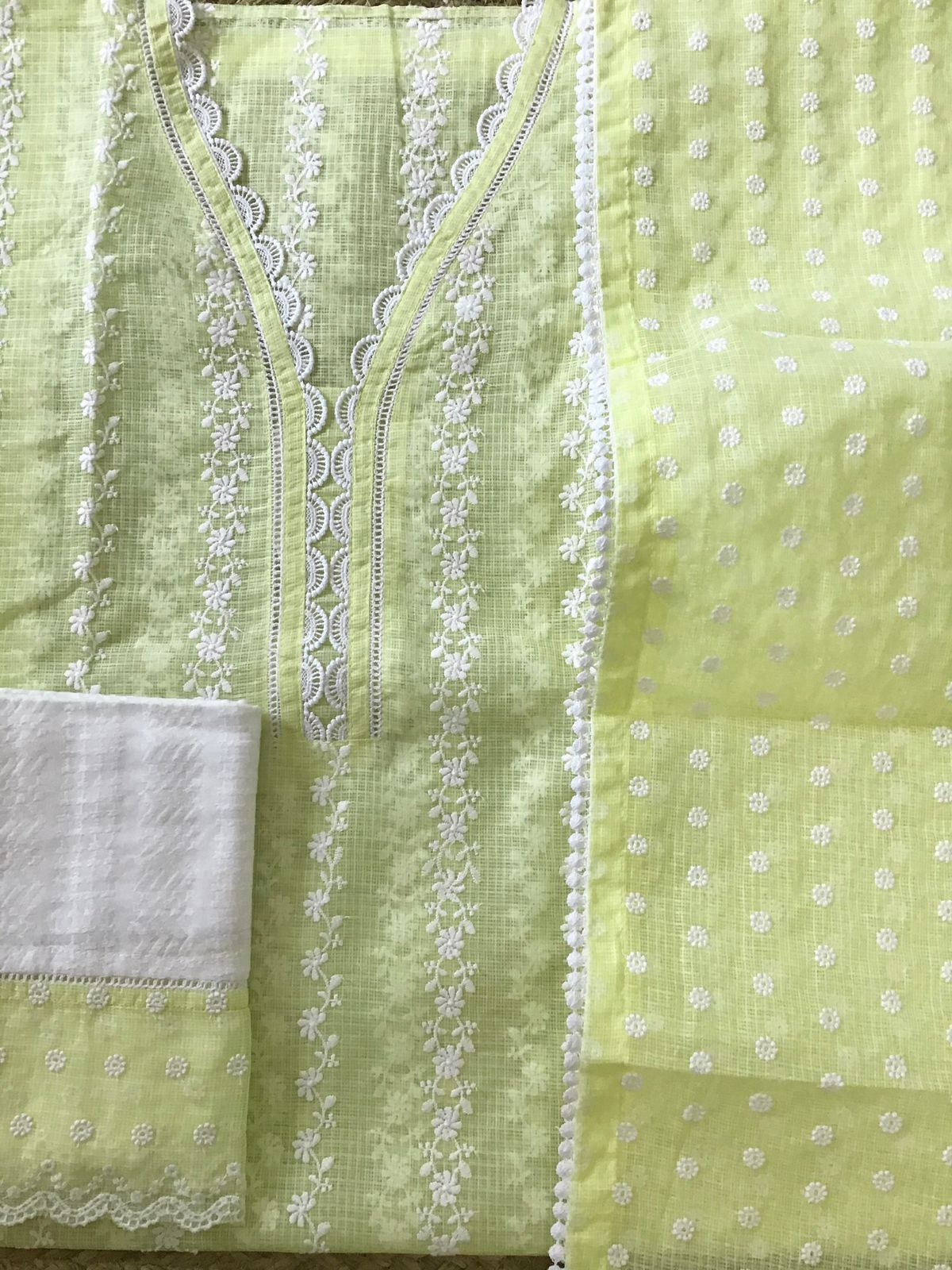 Pure Kota Cotton Embroidered Suit - Yellow