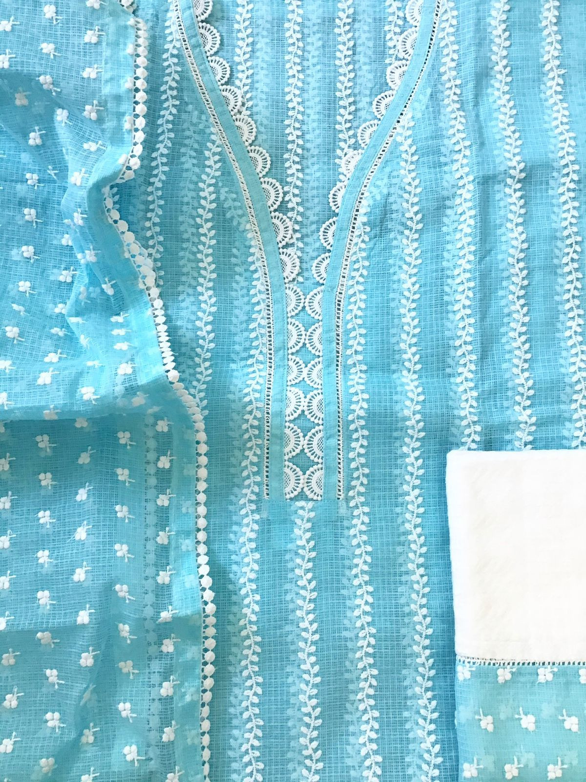 Pure Kota Cotton Embroidered Suit - Blue