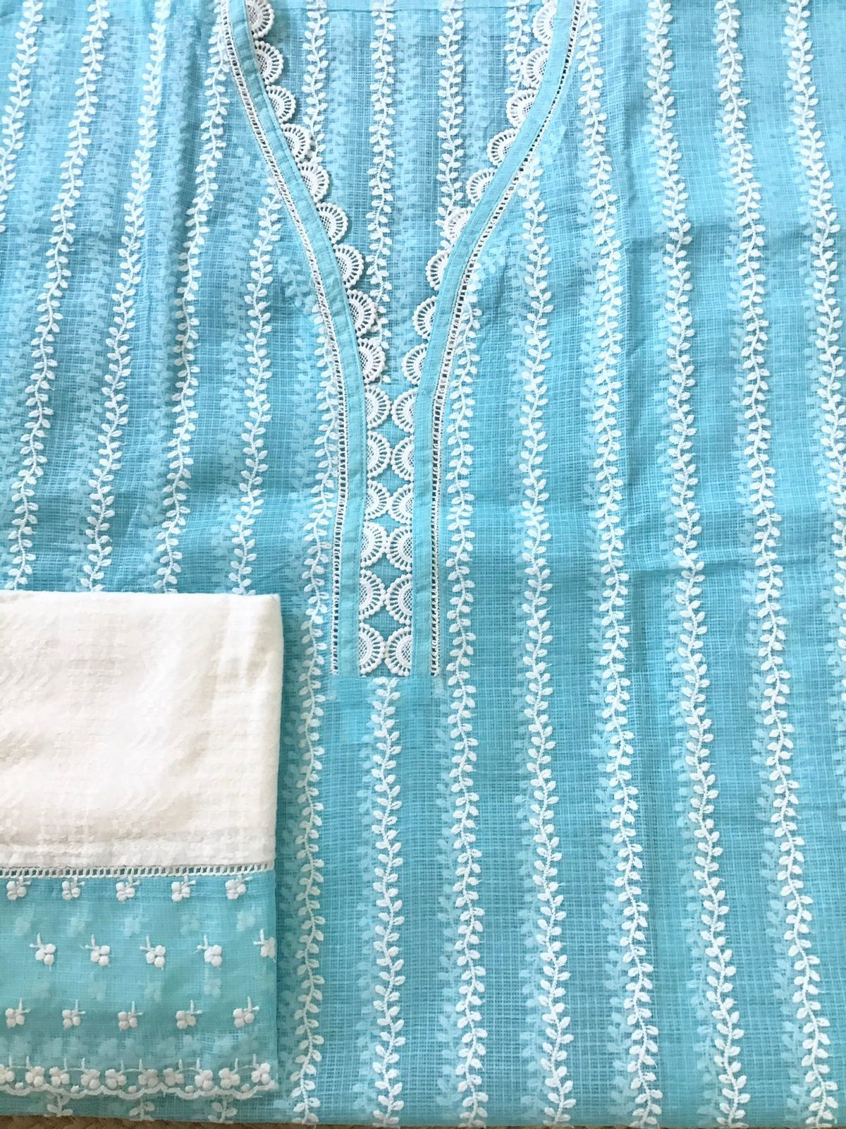 Pure Kota Cotton Embroidered Suit - Blue