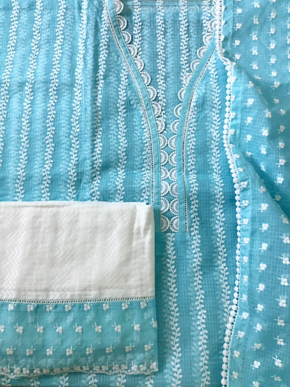 Pure Kota Cotton Embroidered Suit - Blue
