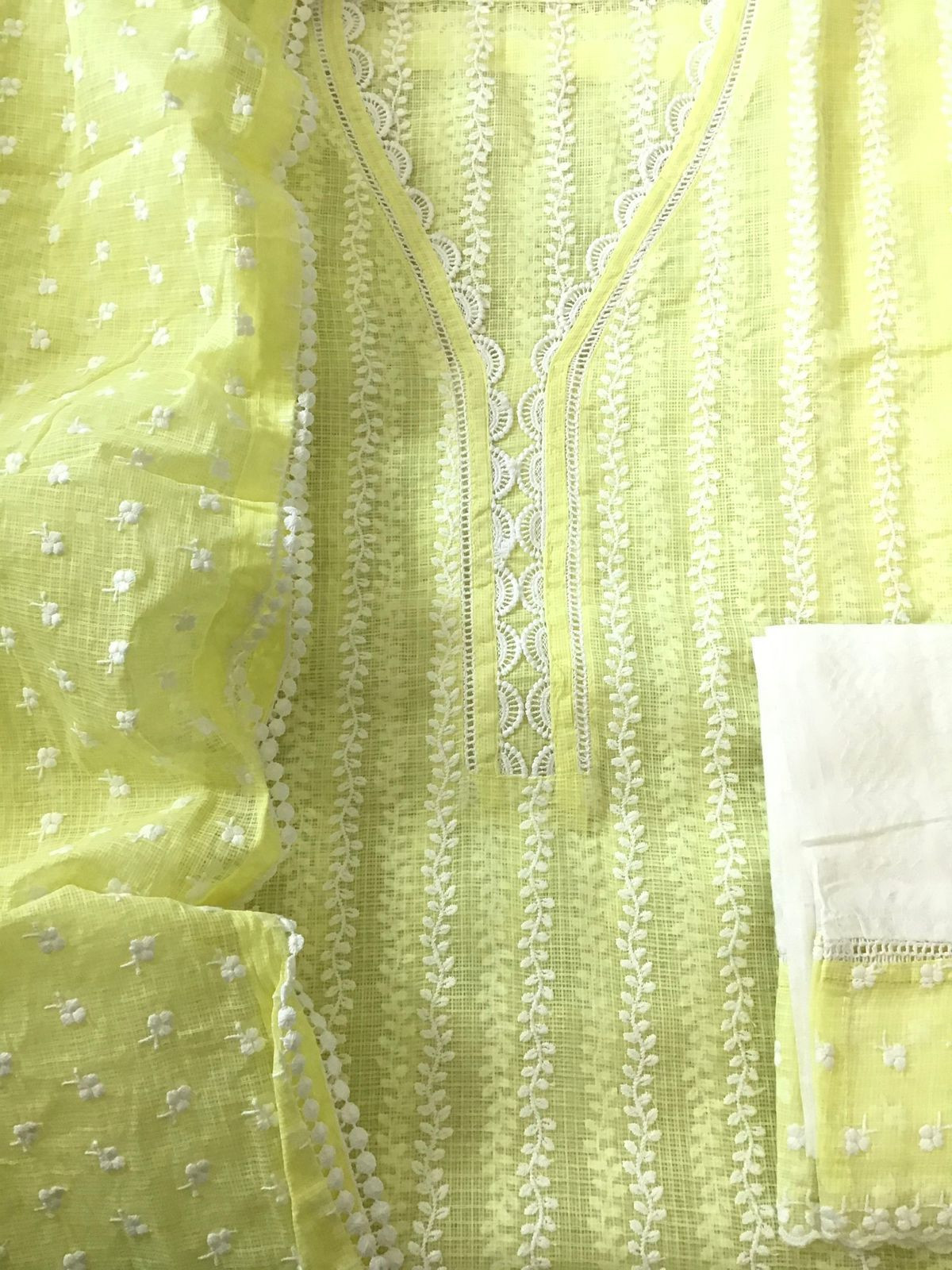 Pure Kota Cotton Embroidered Suit - Yellow