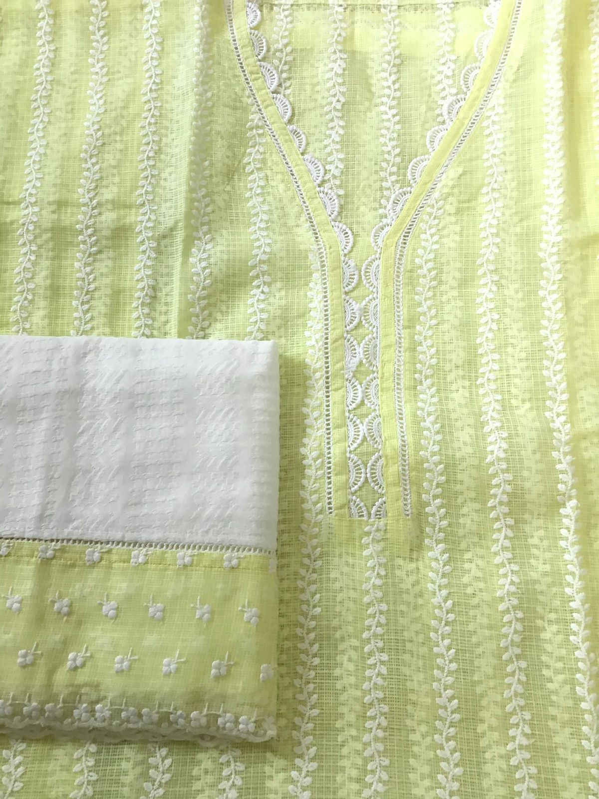 Pure Kota Cotton Embroidered Suit - Yellow