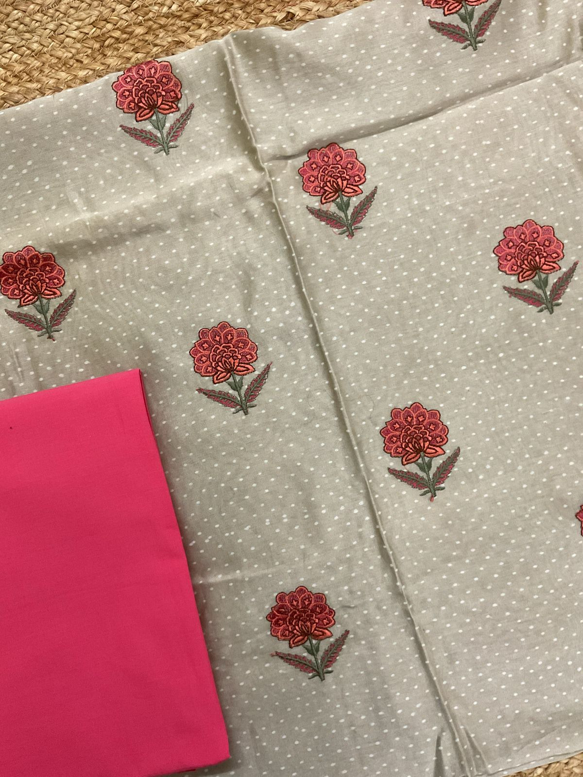 Pure Maheshwari Printed Embroidered Suit - Beige