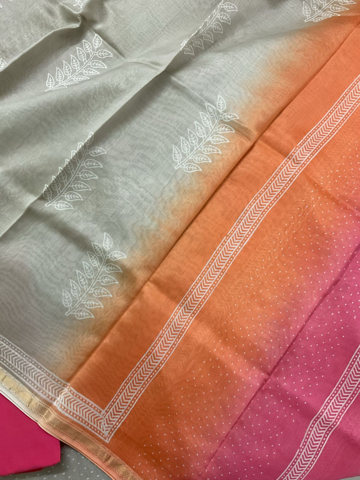 Pure Maheshwari Printed Embroidered Suit - Beige