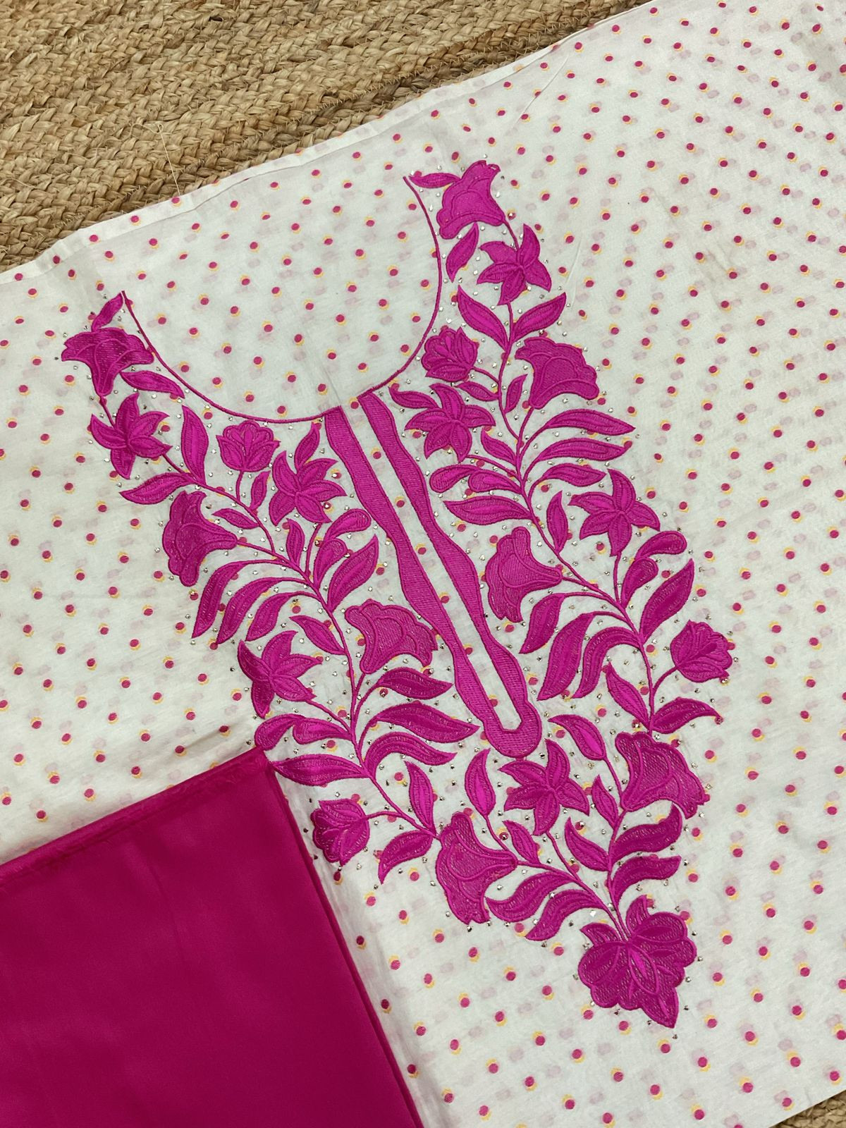 Pure Chanderi Printed Self Weaved Embroidered Suit - Offwhite