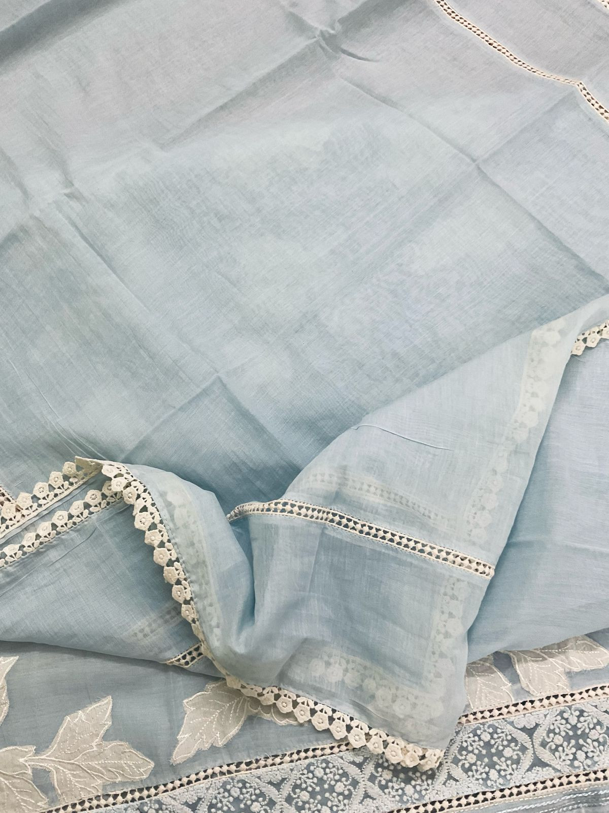 Pure Mul Chanderi Embroidered Suit - Blue