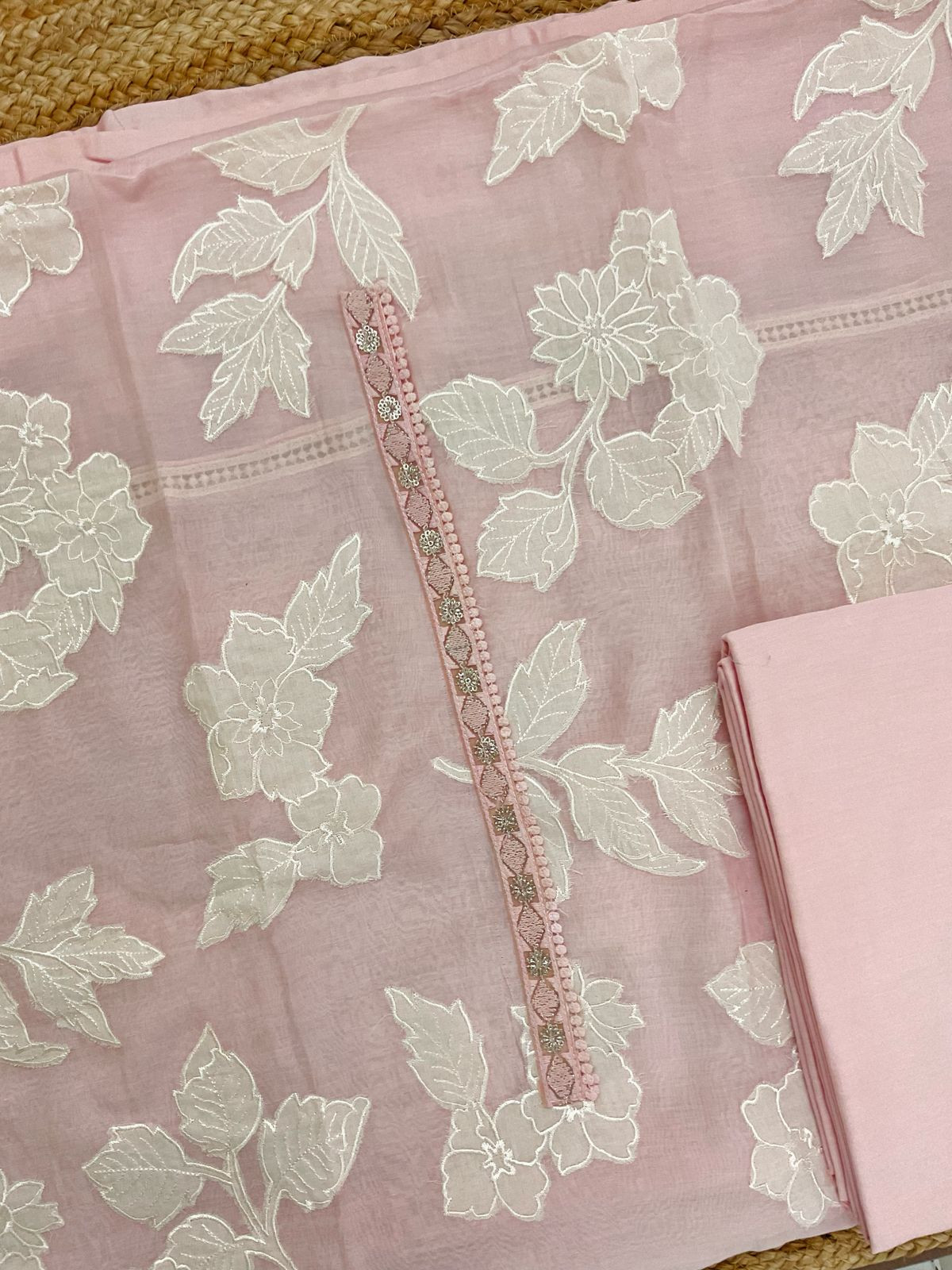 Pure Mul Chanderi Embroidered Suit - Pink