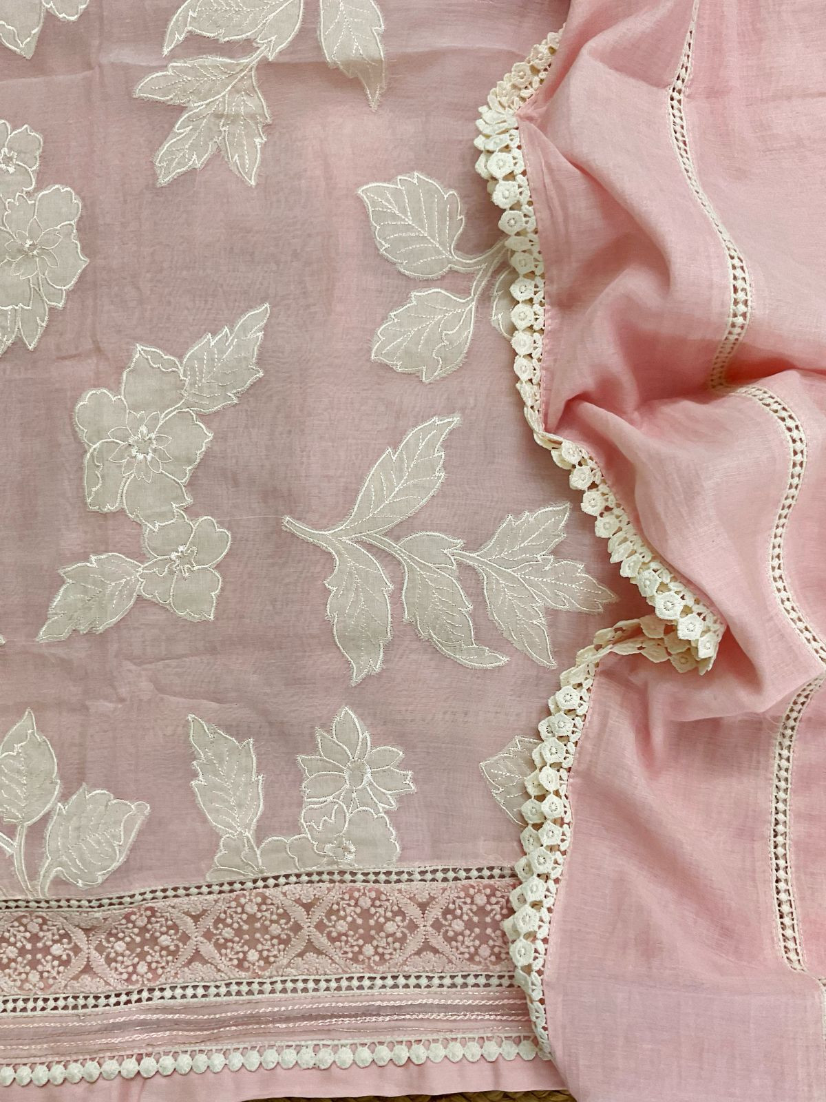 Pure Mul Chanderi Embroidered Suit - Pink