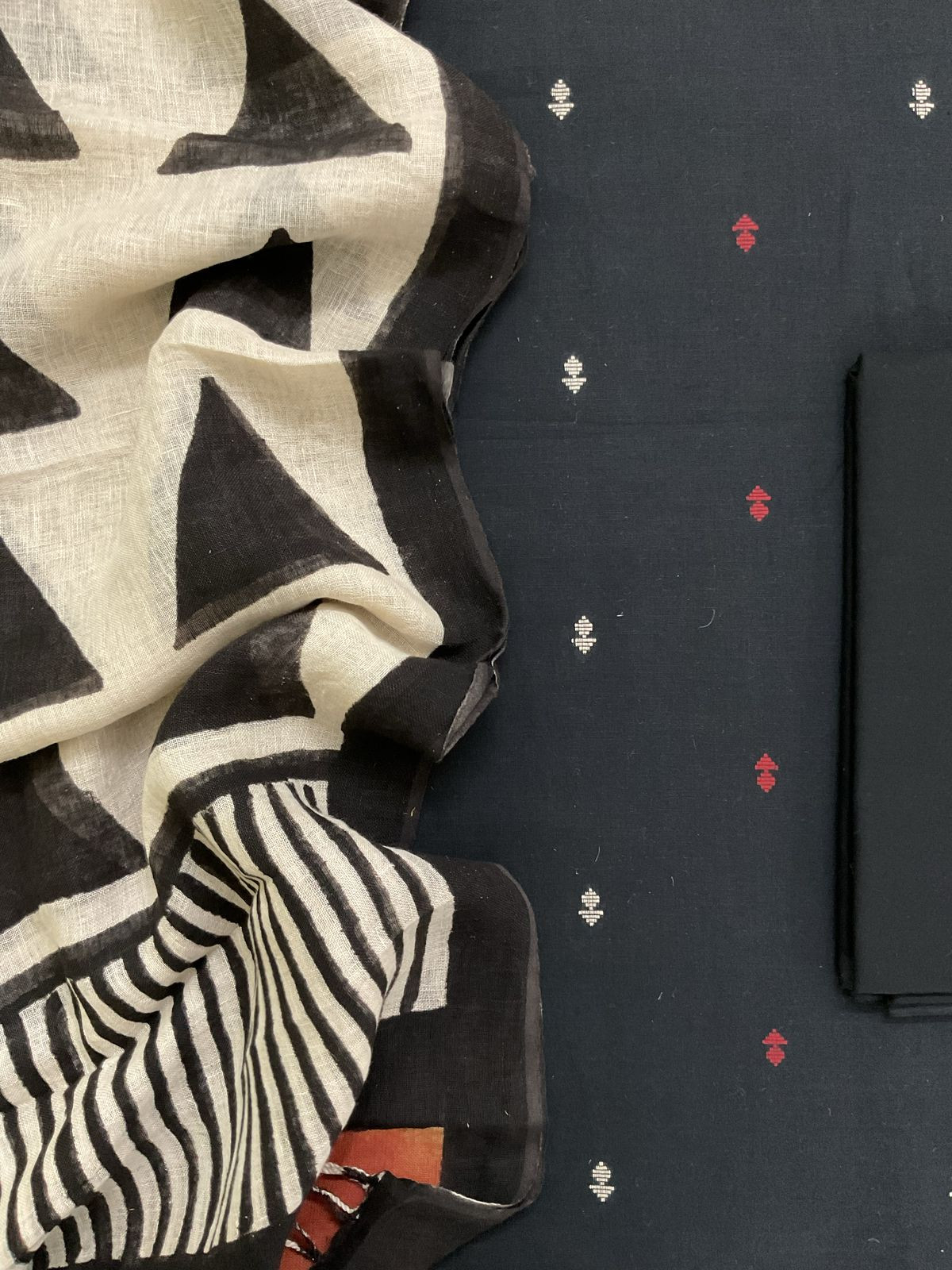 Pure Cotton Printed Self Weaved Suit - Black