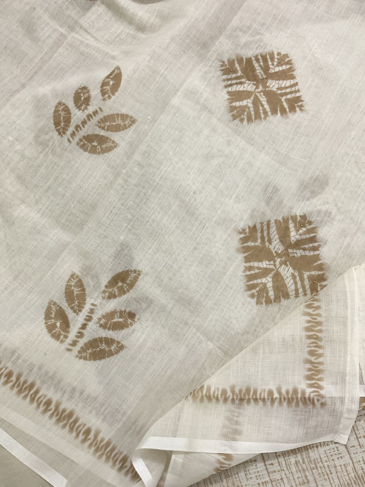 Soft Linen Jute Cotton Printed Embroidered Suit - Cream