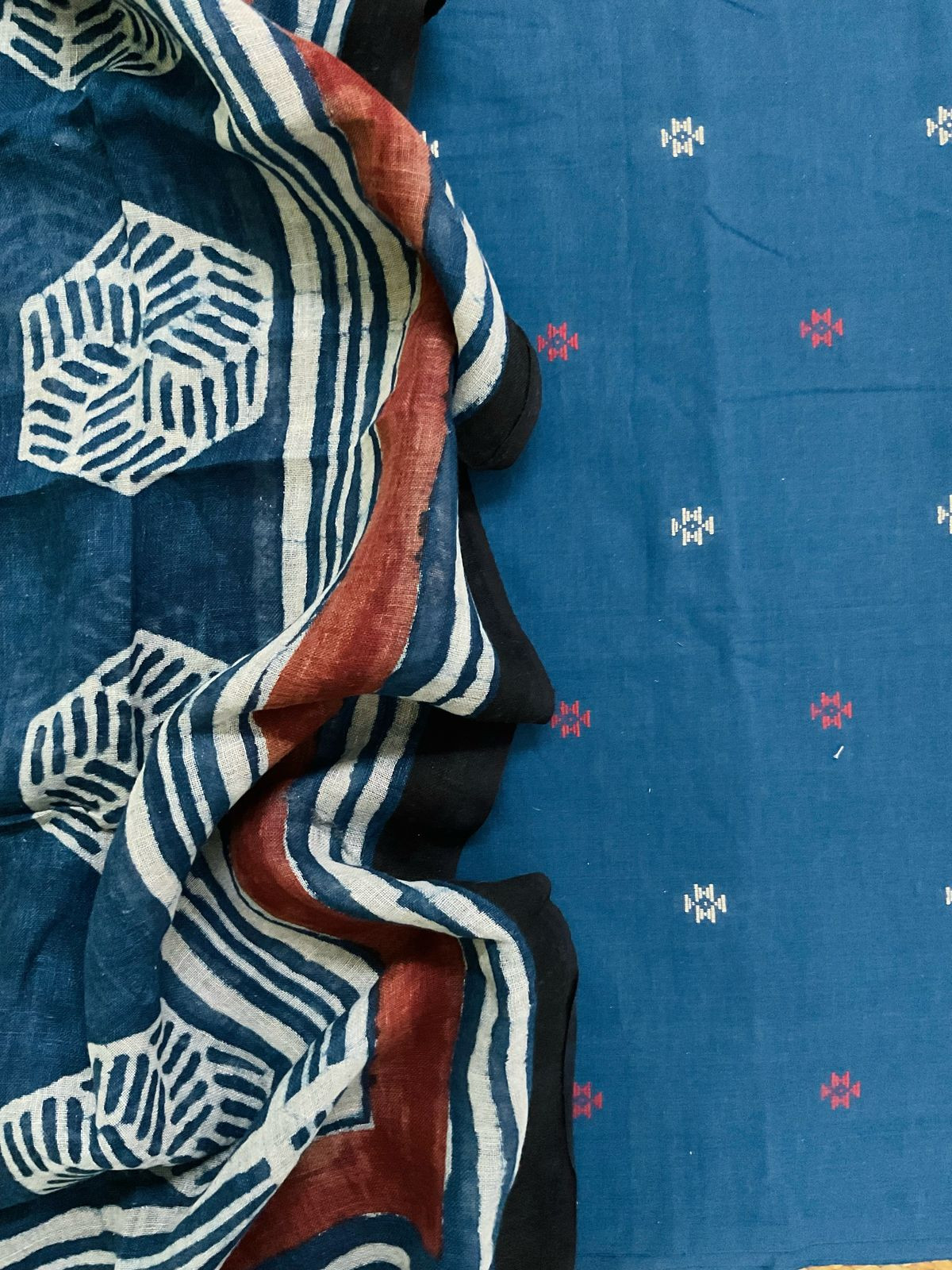 Pure Cotton Printed Self Weaved Suit - Blue