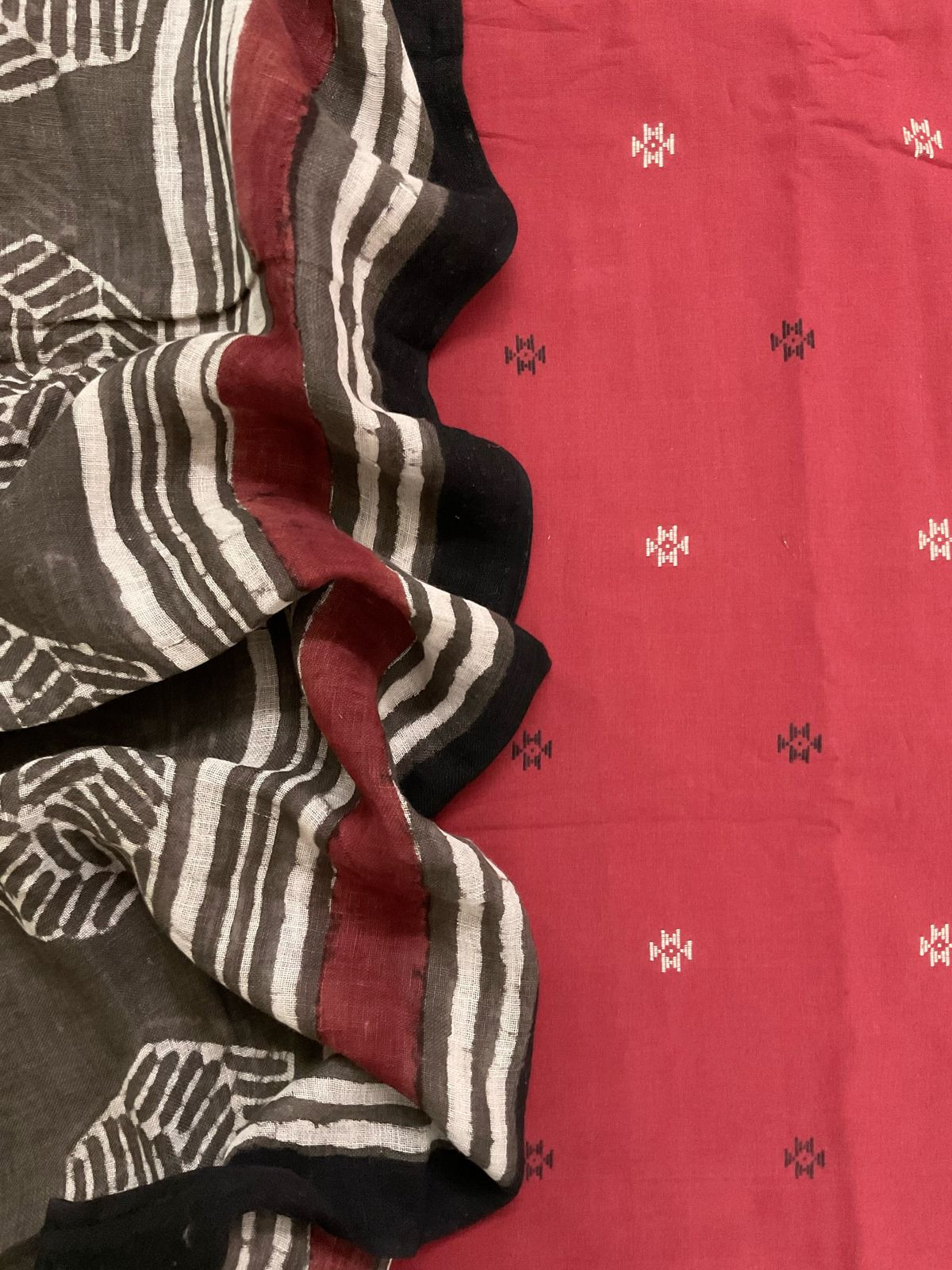 Pure Cotton Printed Self Weaved Suit - Red