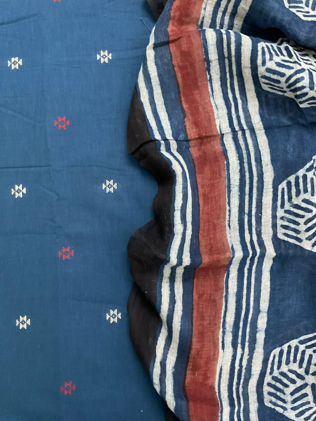 Pure Cotton Printed Self Weaved Suit - Blue