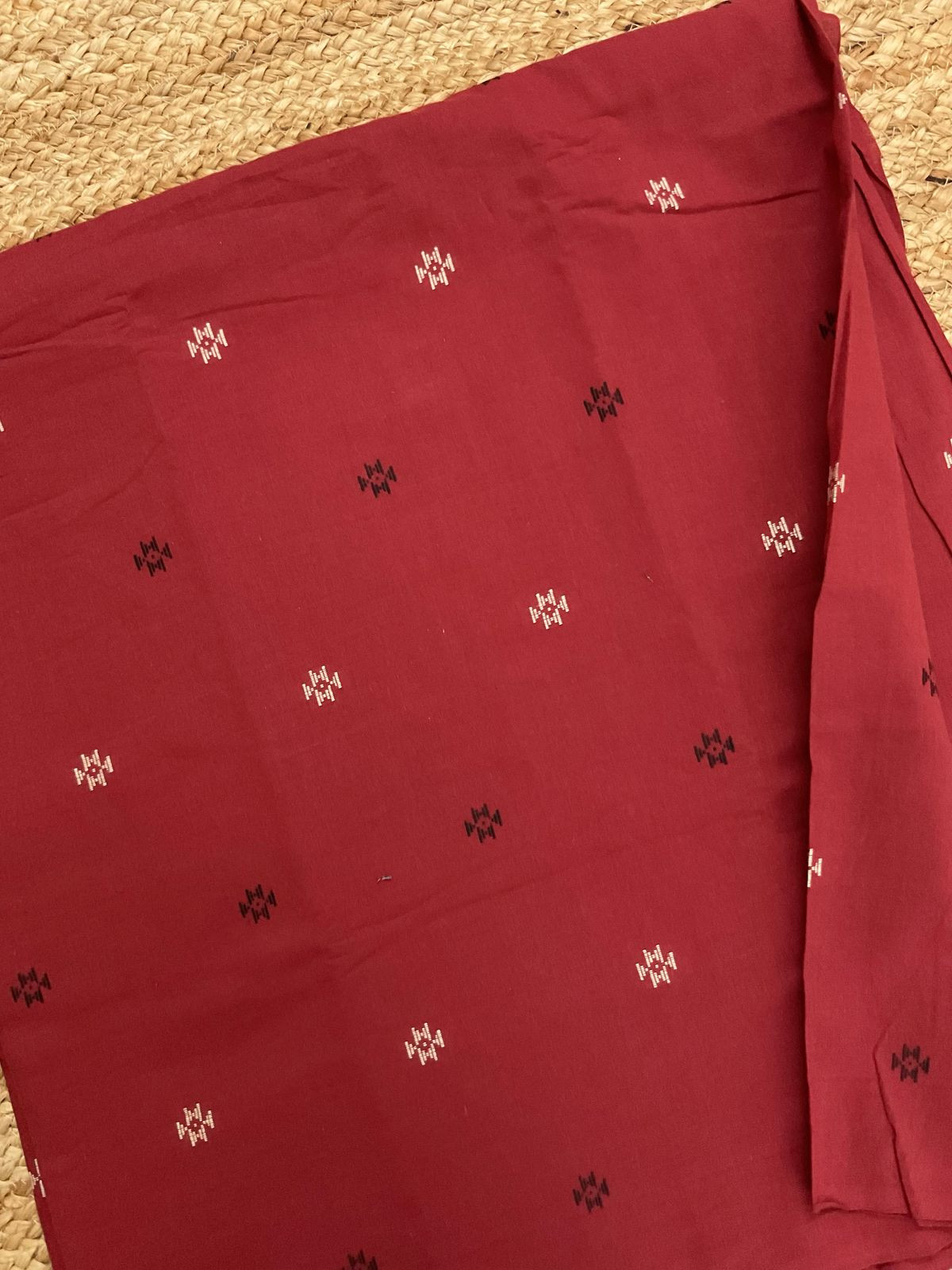 Pure Cotton Printed Self Weaved Suit - Red