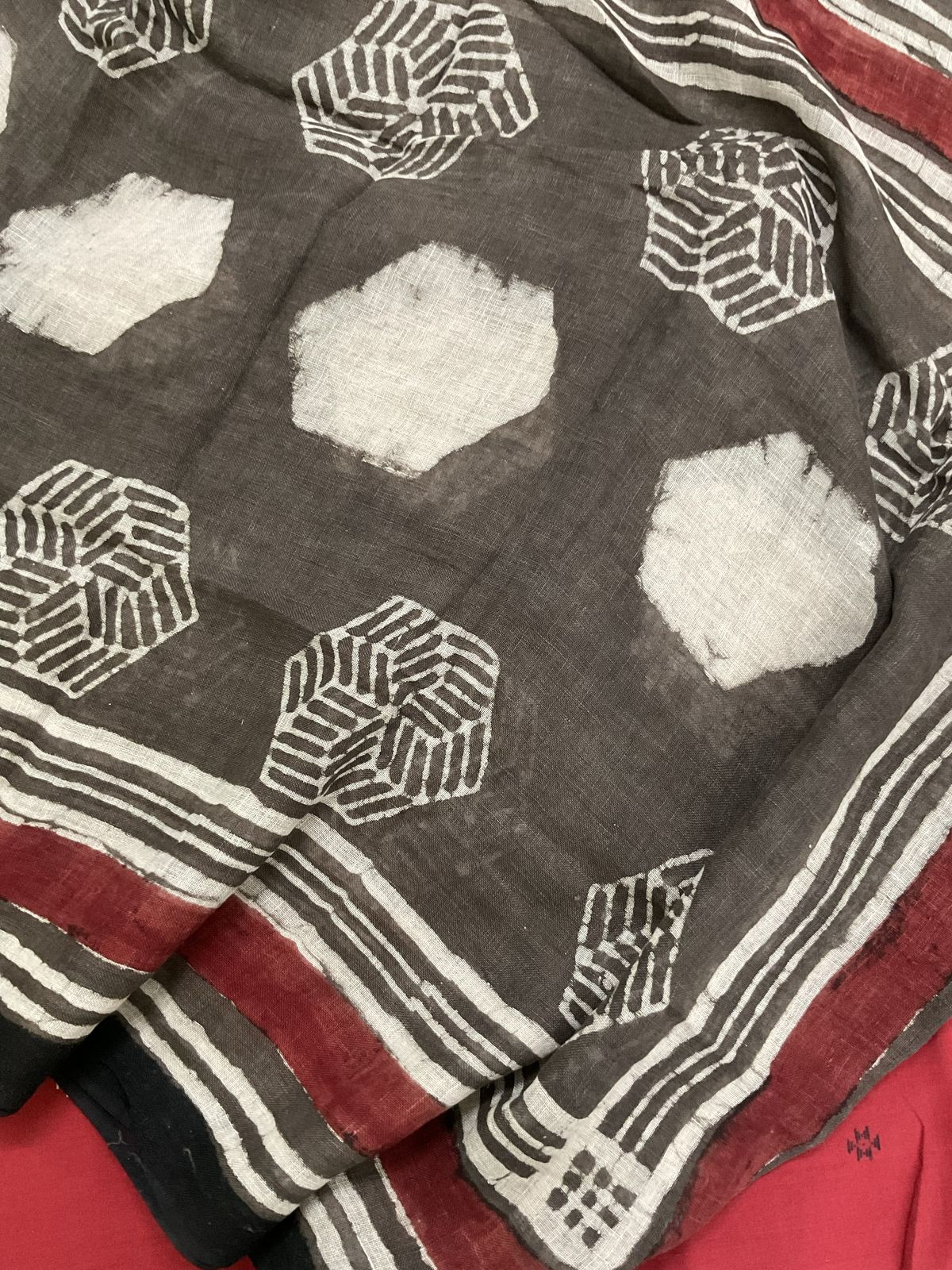 Pure Cotton Printed Self Weaved Suit - Red