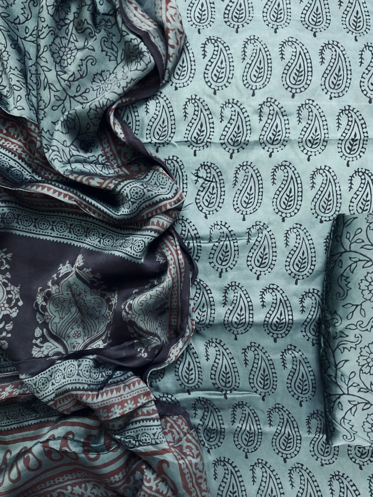 Pure Modal Bagh Printed Suit - Grey