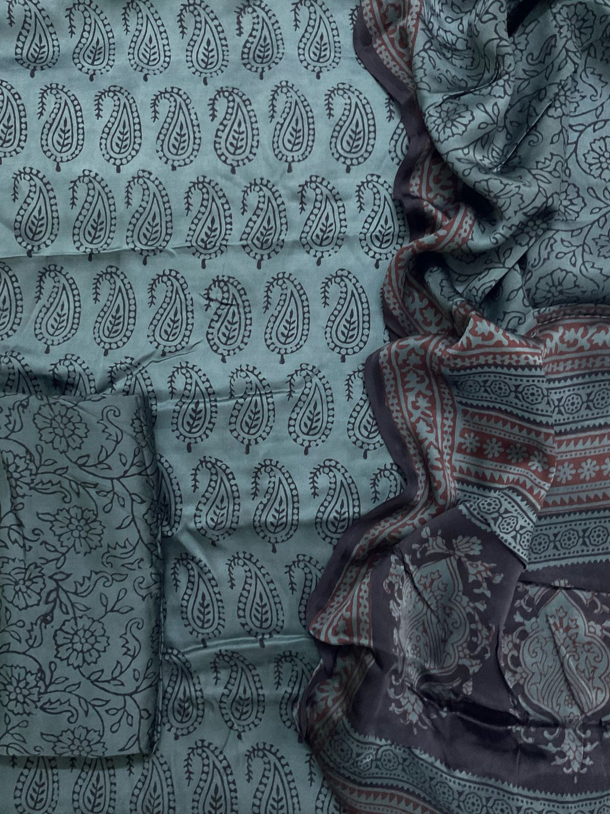 Pure Modal Bagh Printed Suit - Grey