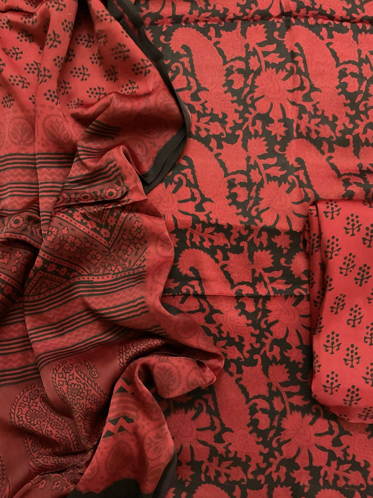 Pure Modal Bagh Printed Suit - Red