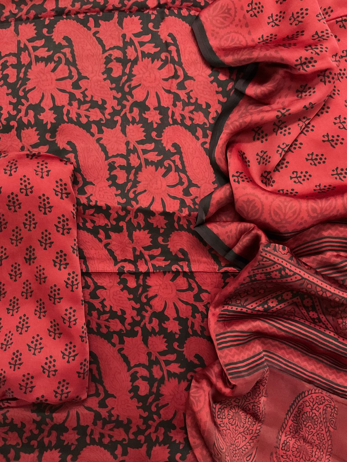 Pure Modal Bagh Printed Suit - Red