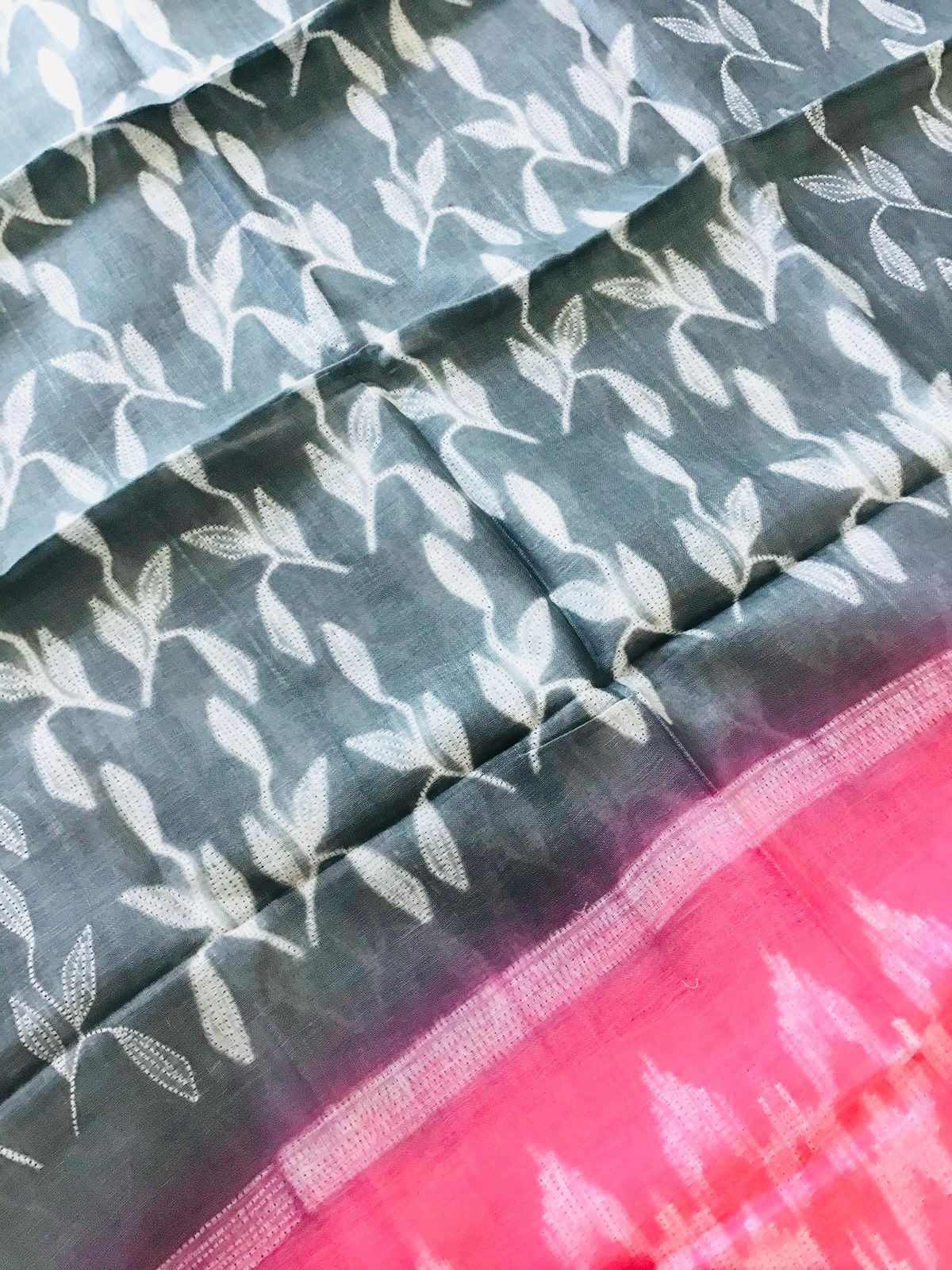 Pure Linen Jute Cotton Shibori Printed Suit - Pink