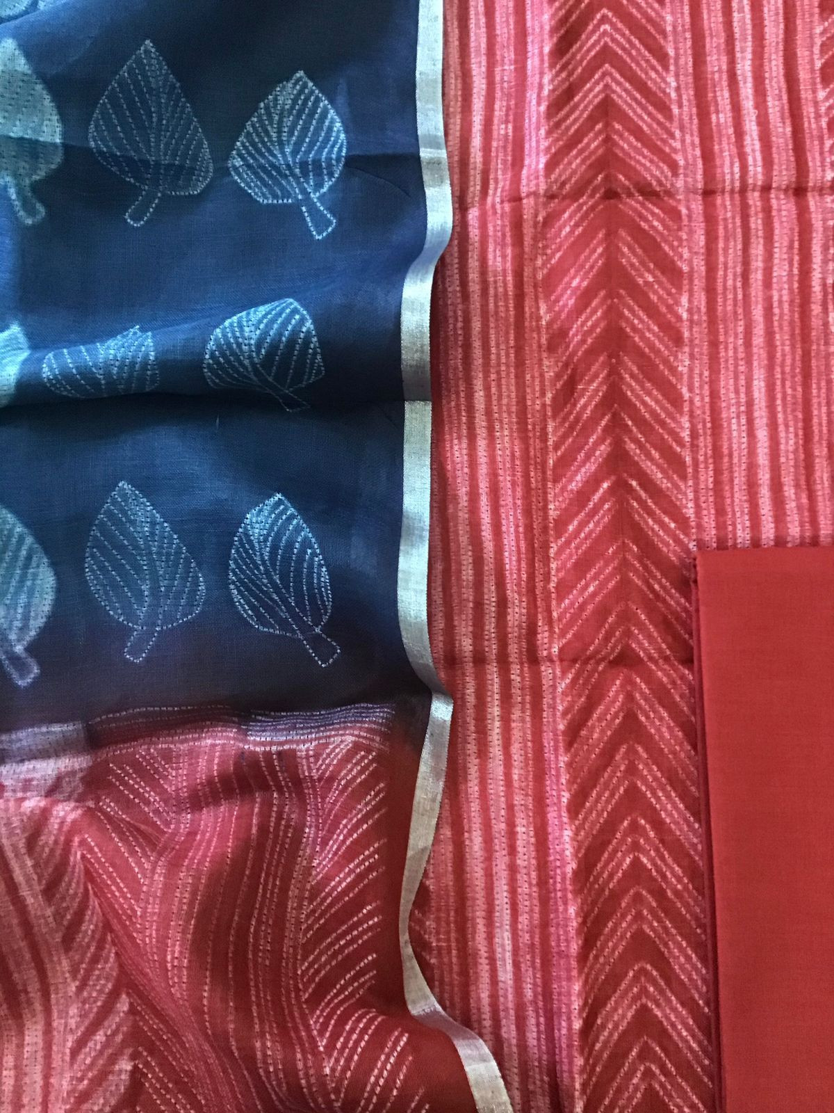 Pure Linen Jute Cotton Shibori Printed Suit - Red