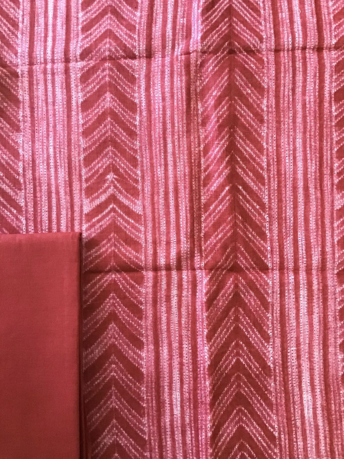 Pure Linen Jute Cotton Shibori Printed Suit - Red