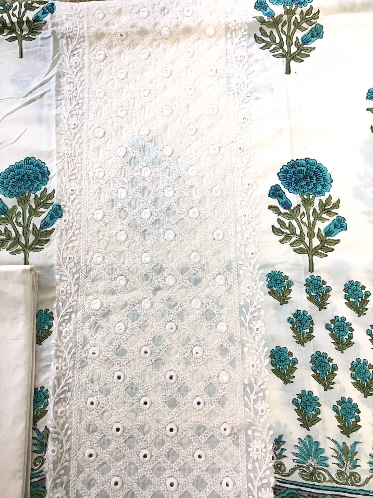 Pure Cotton Printed Embroidered Suit - Off White