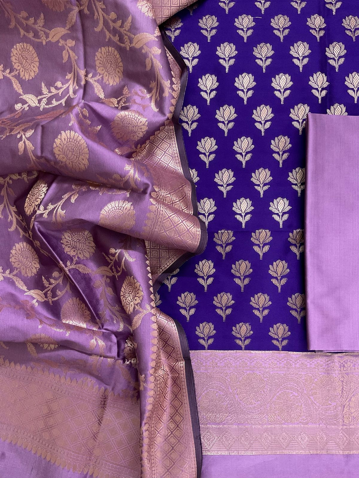 Soft Silk Banarasi Weaved Suit - Purple