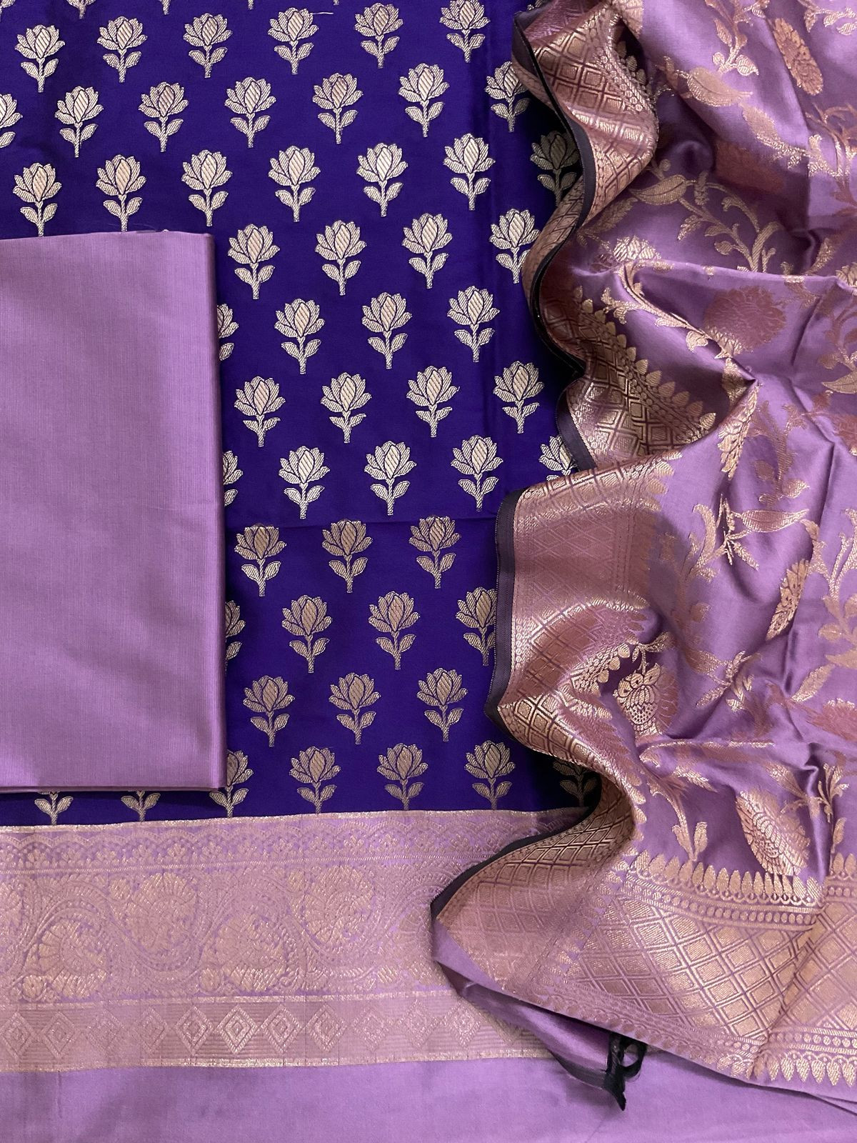 Soft Silk Banarasi Weaved Suit - Purple