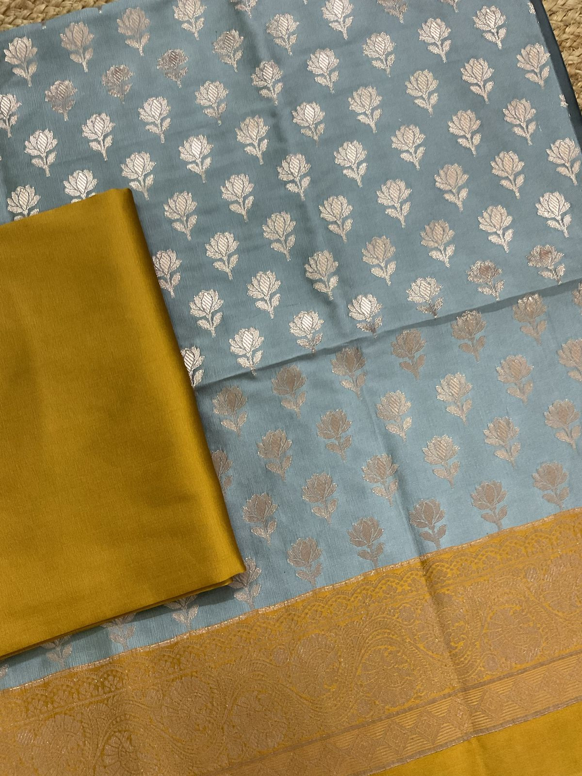 Soft Silk Banarasi Weaved Suit - Grey