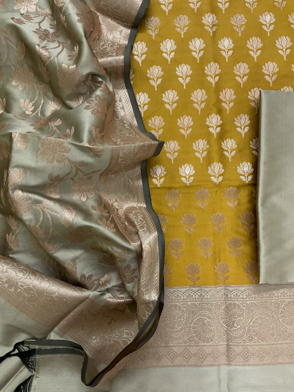 Soft Silk Banarasi Weaved Suit - Yellow