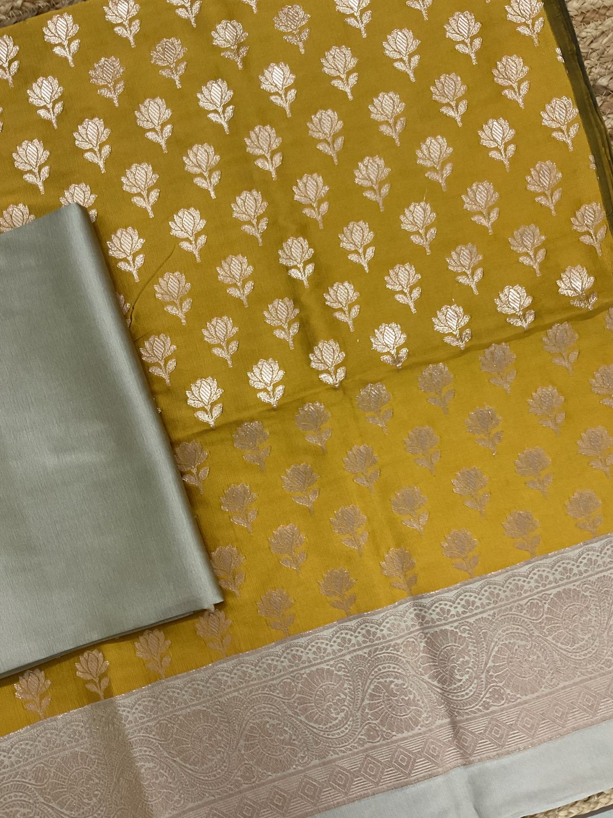 Soft Silk Banarasi Weaved Suit - Yellow