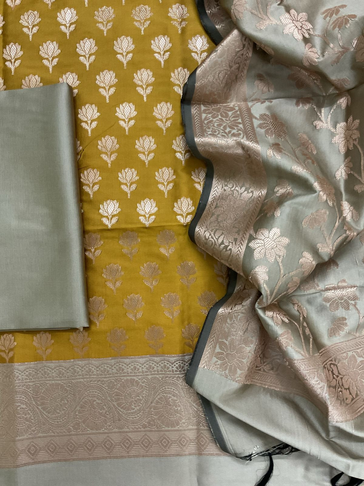 Soft Silk Banarasi Weaved Suit - Yellow