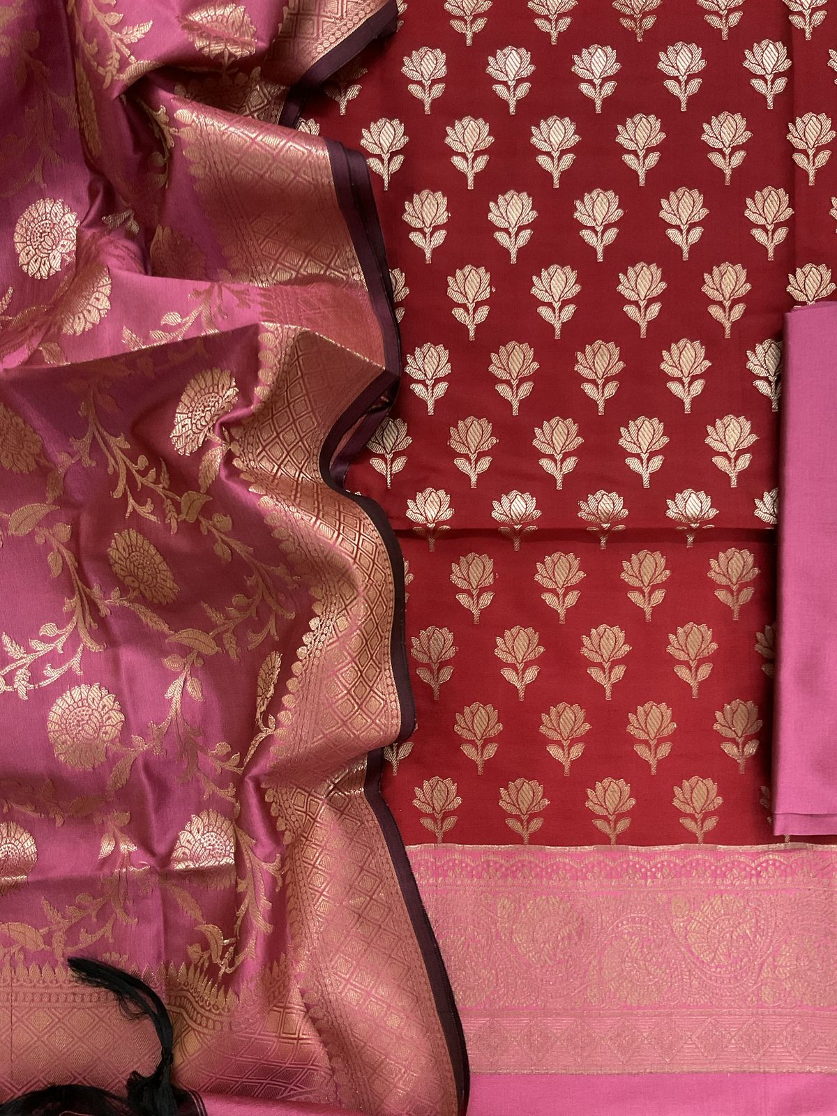 Soft Silk Banarasi Weaved Suit - Red