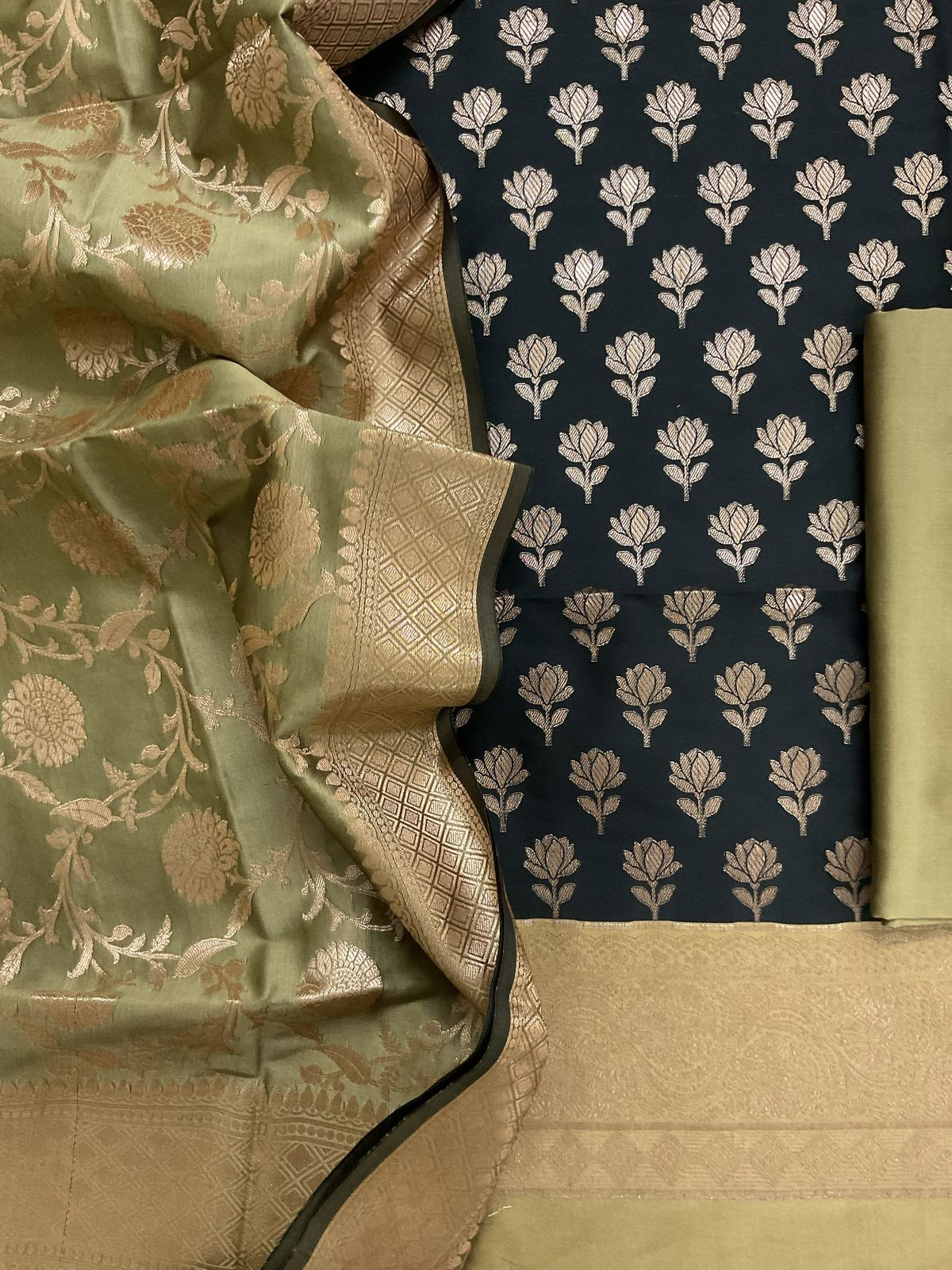 Soft Silk Banarasi Weaved Suit - Black