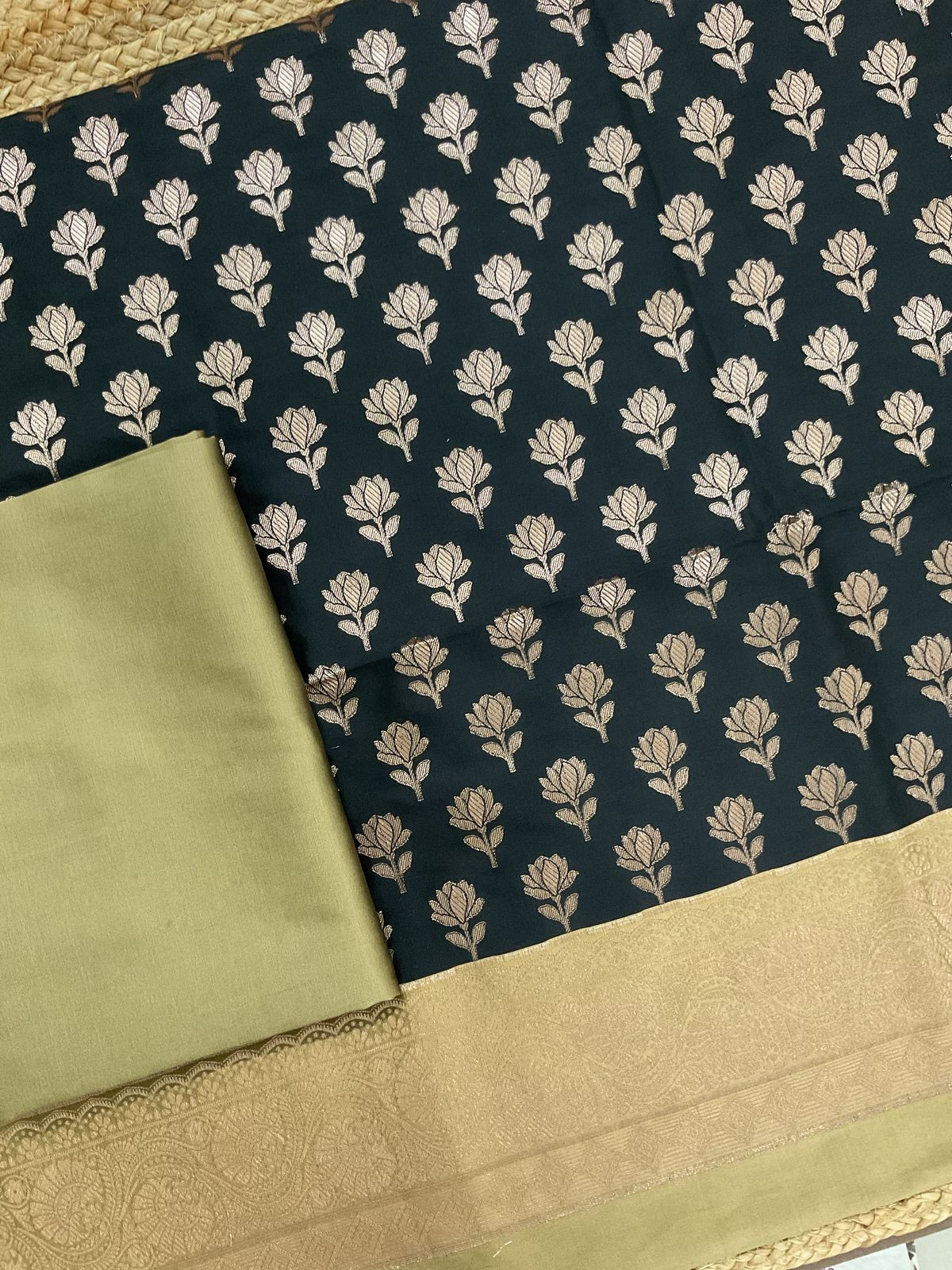 Soft Silk Banarasi Weaved Suit - Black