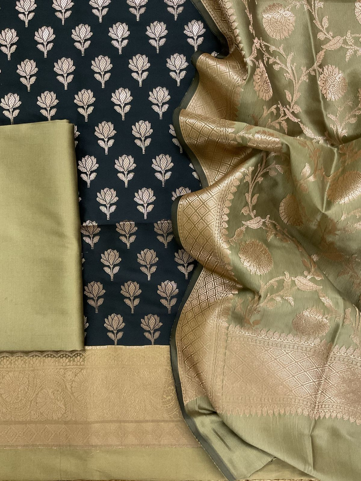 Soft Silk Banarasi Weaved Suit - Black