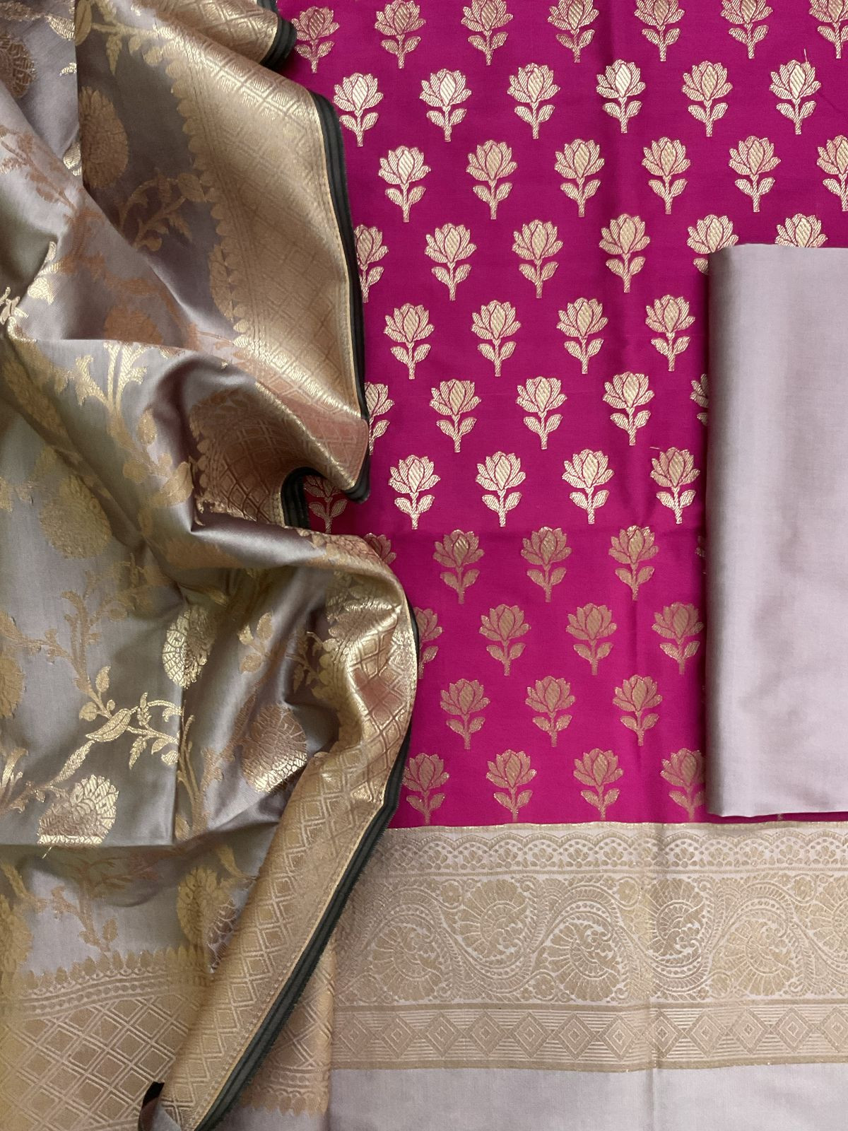 Soft Silk Banarasi Weaved Suit - Pink