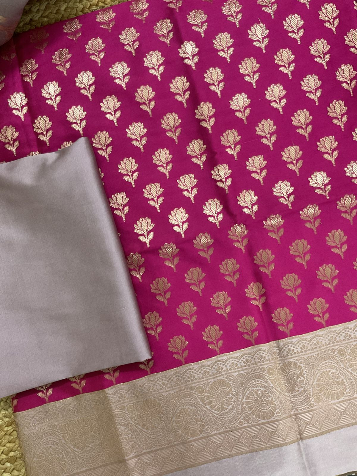 Soft Silk Banarasi Weaved Suit - Pink