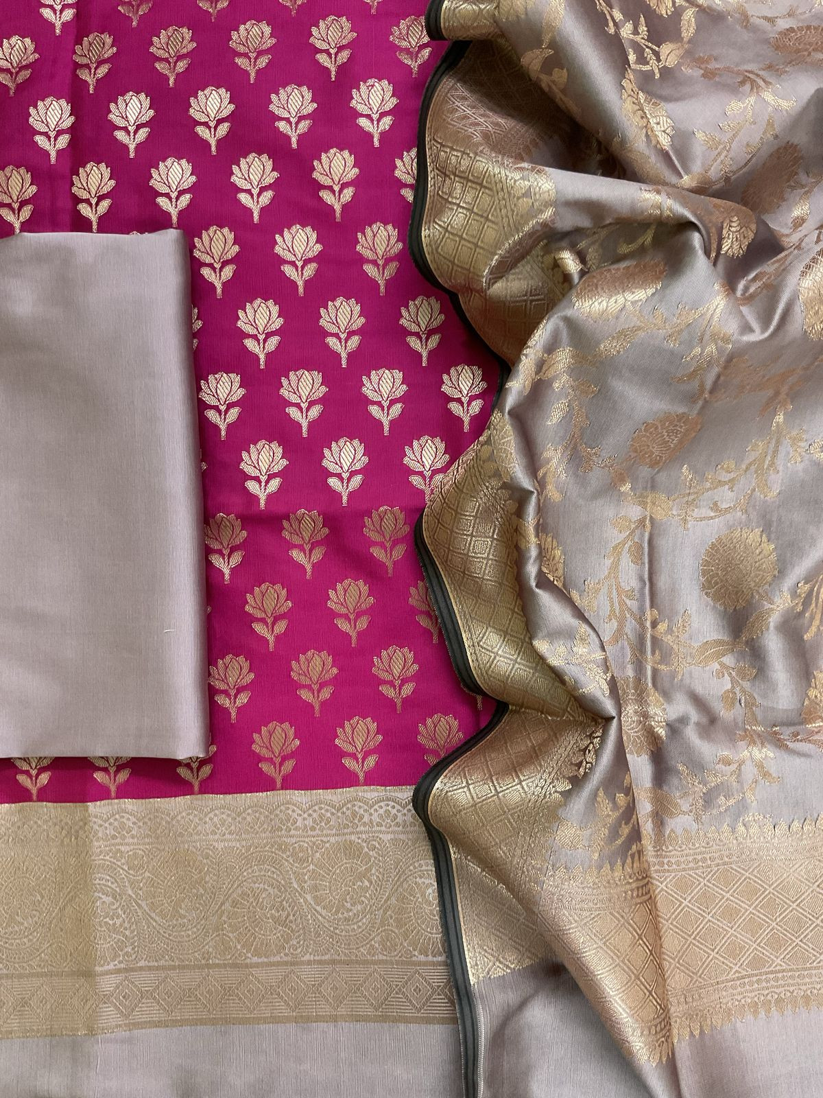 Soft Silk Banarasi Weaved Suit - Pink