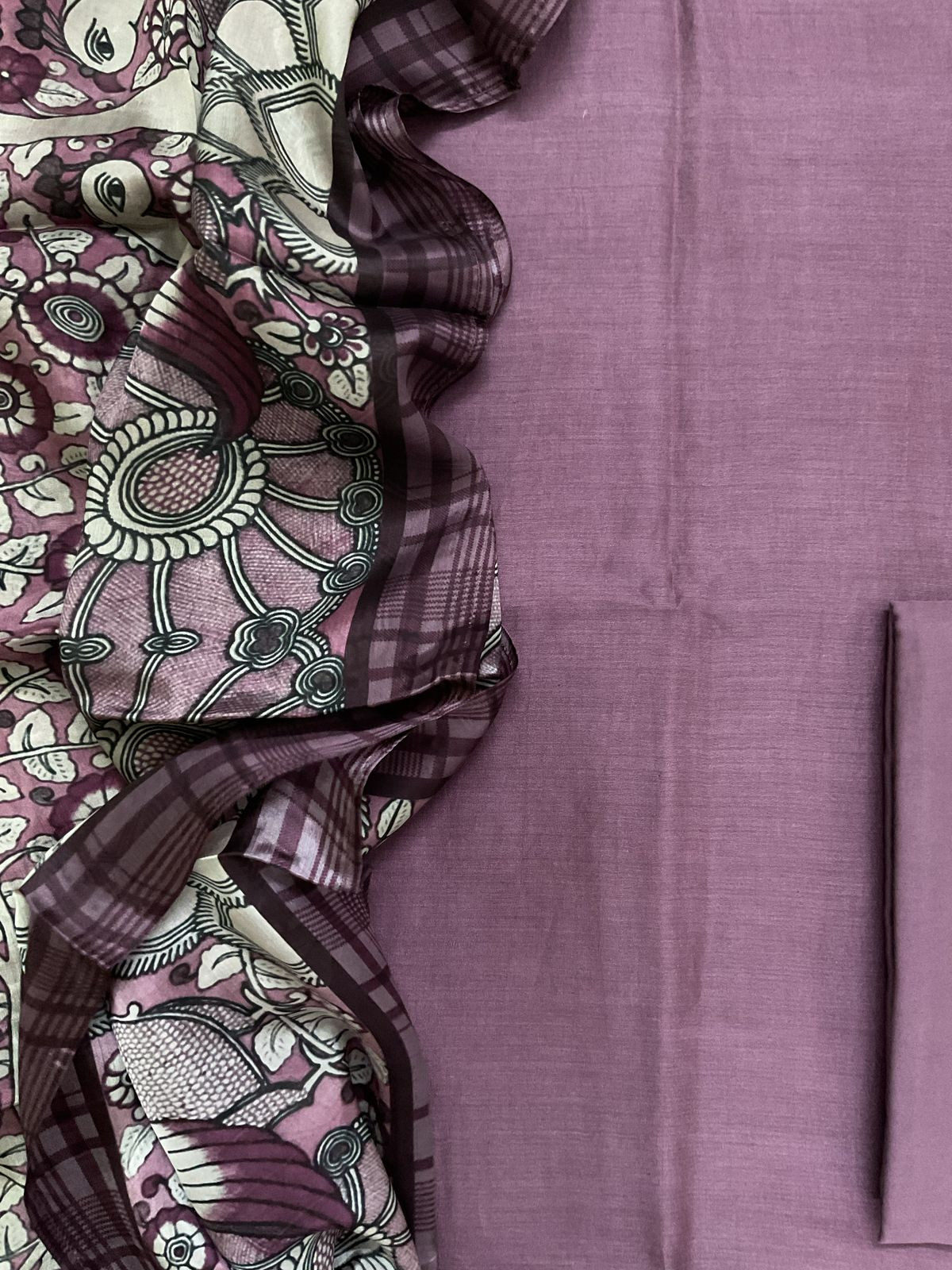 Pure Maheshwari Silk Printed Suit - Light Wine