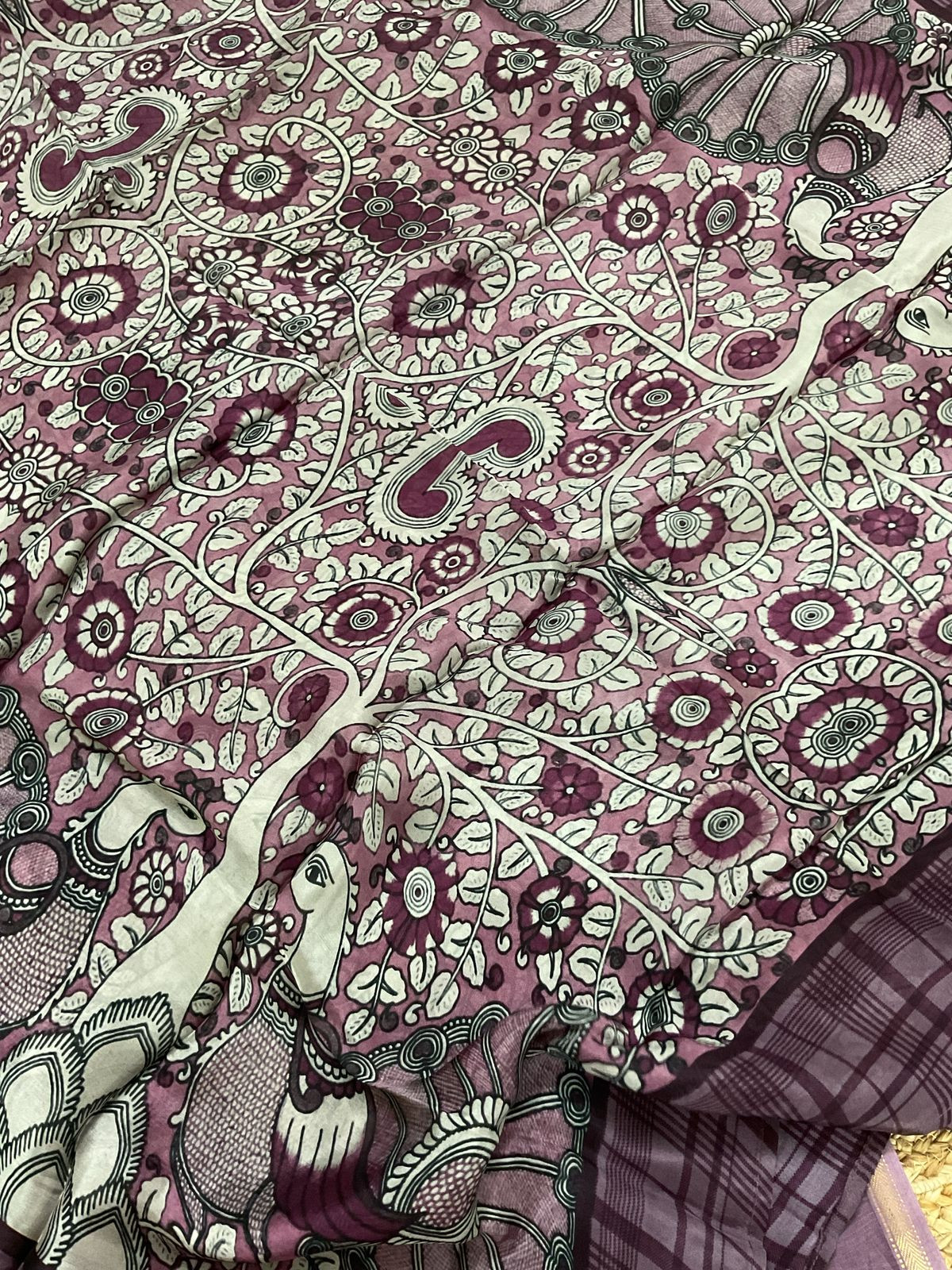 Pure Maheshwari Silk Printed Suit - Light Wine