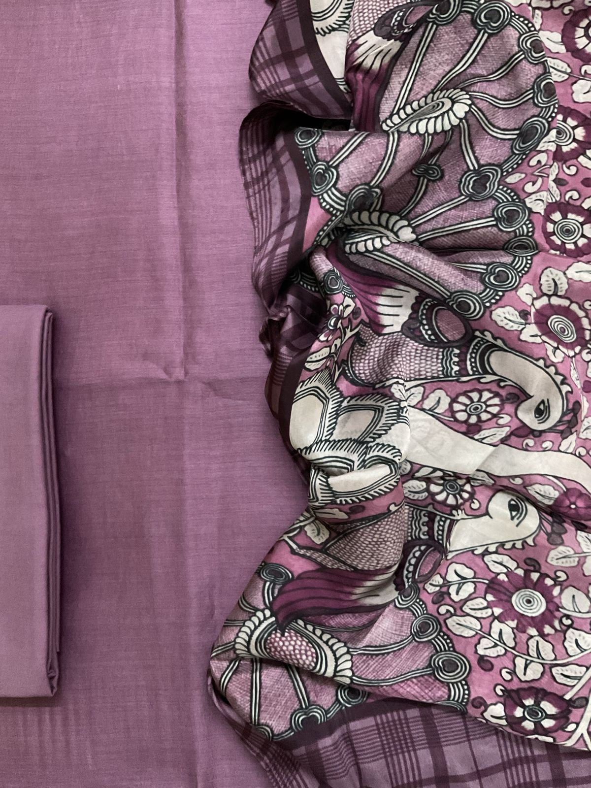 Pure Maheshwari Silk Printed Suit - Light Wine