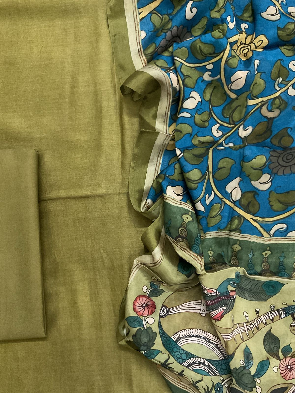 Pure Maheshwari Silk Printed Suit - Green