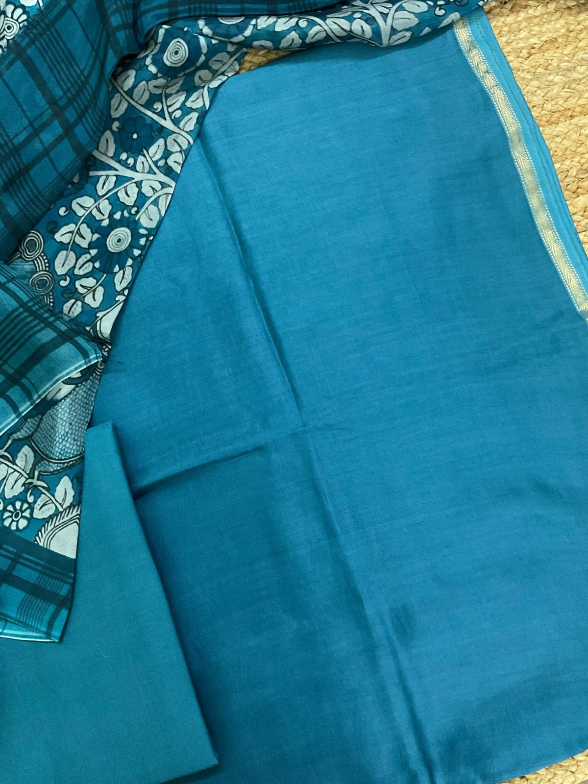 Pure Maheshwari Silk Printed Suit - Blue