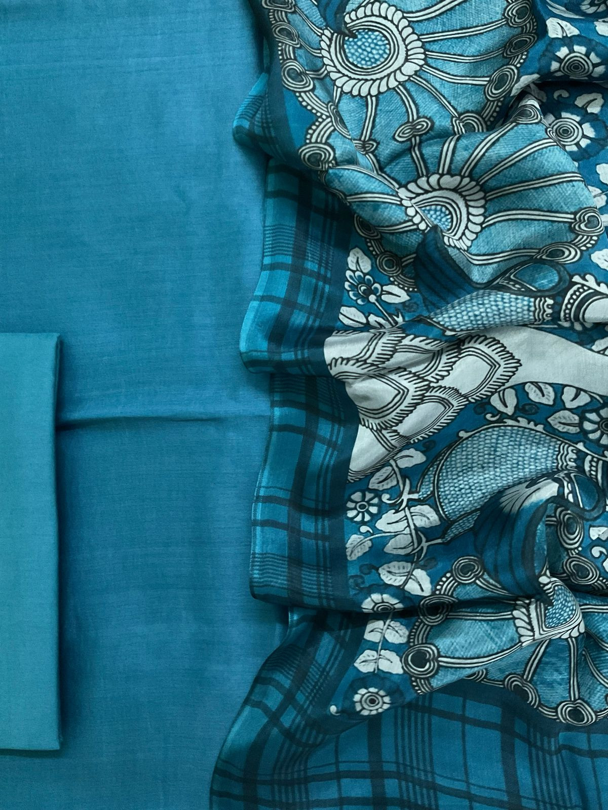 Pure Maheshwari Silk Printed Suit - Blue