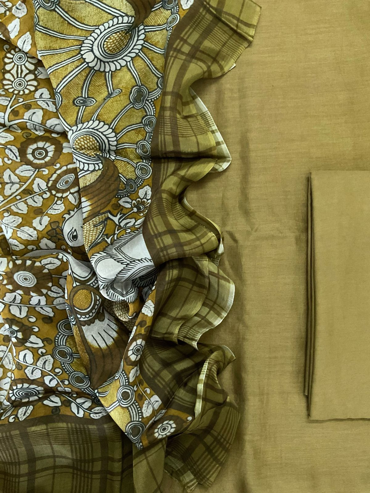 Pure Maheshwari Silk Printed Suit - Mustard Yellow