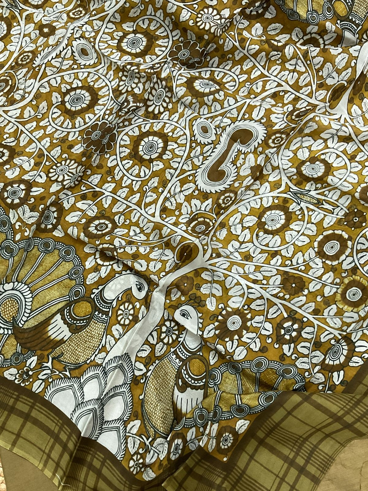 Pure Maheshwari Silk Printed Suit - Mustard Yellow