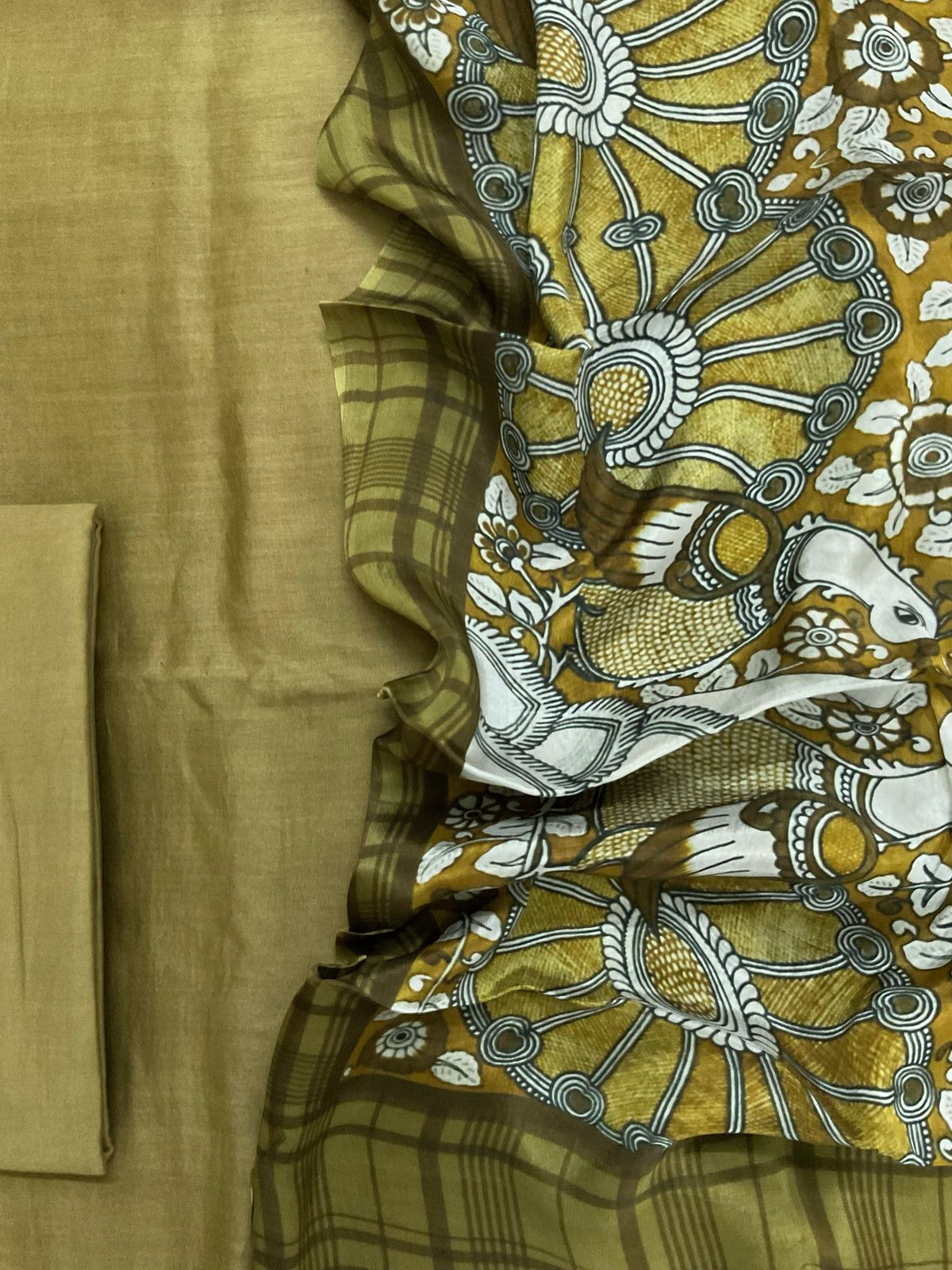 Pure Maheshwari Silk Printed Suit - Mustard Yellow